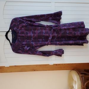 Banana Republic long-sleeved dress, purples/blue plaid & tie-dye mix, size Large